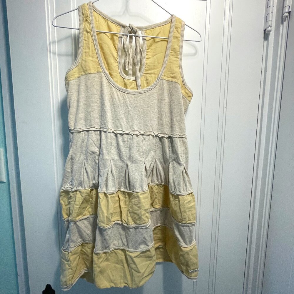NEW Superdry Tunic Ruffle striped Dress women's M Smock Tank Top oatmeal yellow